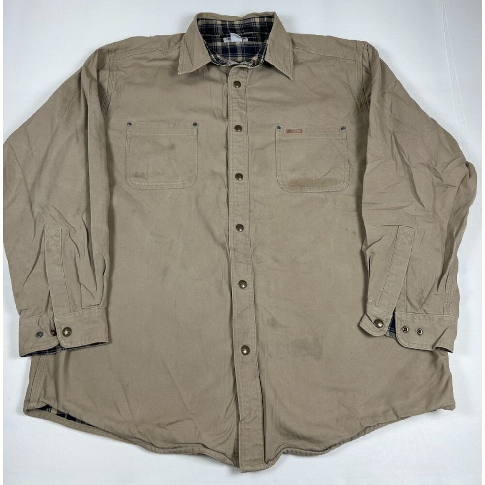Carhartt Mens XL Tan Canvas Plaid Lined Shirt Jacket Snap Button